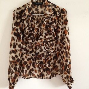 Jones New York Ruffle Cheetah Blouse
